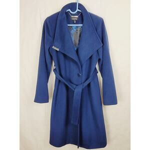 Dennis Basso blue mid length wool trench coat Size 4 Old Money Quiet Luxury